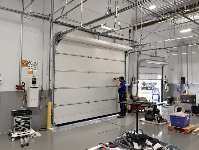 Commercial garage door repair being performed by Swansea Garage Door Repair expert in Swansea
