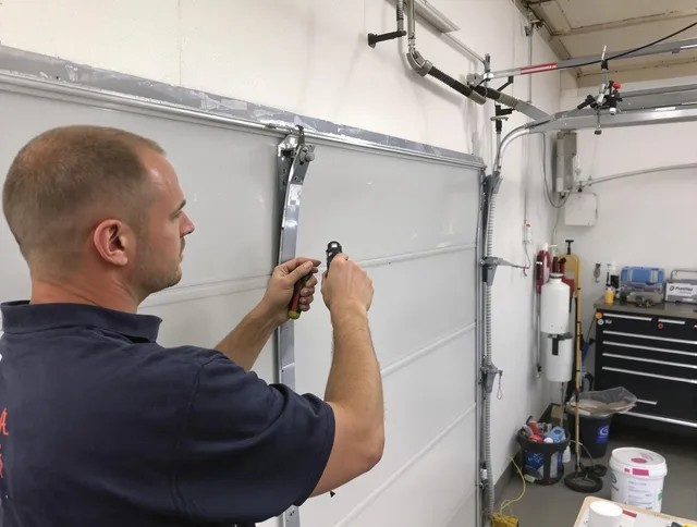 Before and after garage door dent repair by Swansea Garage Door Repair in Swansea