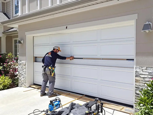 Swansea Garage Door Repair team performing complete garage door replacement at Swansea residence