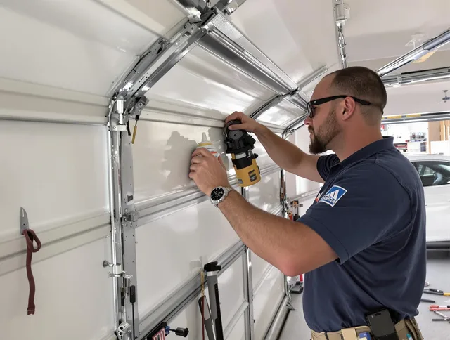 Swansea Garage Door Repair technician quieting a noisy garage door in Swansea