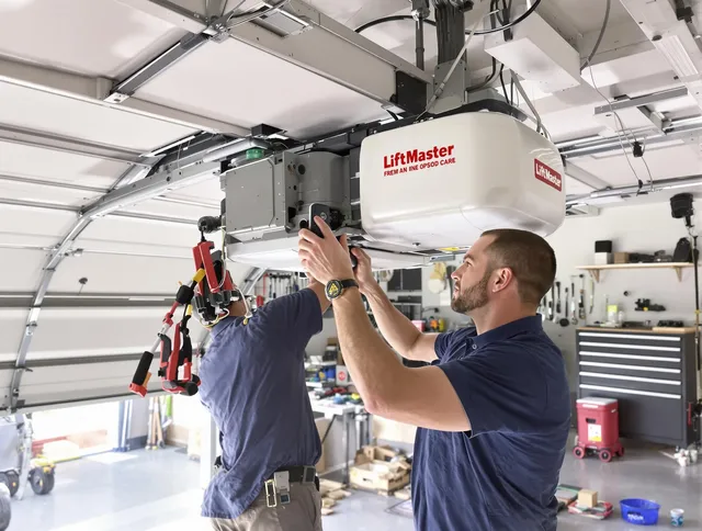 Swansea Garage Door Repair technician performing advanced diagnostics on garage opener in Swansea