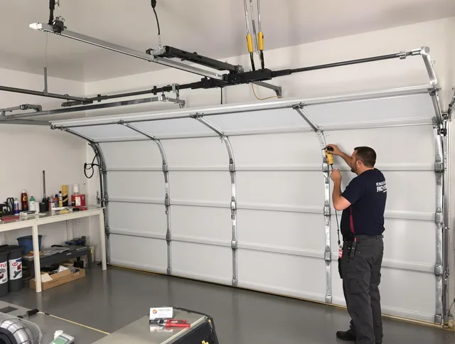Swansea Garage Door Repair certified technician performing overhead door system repair in Swansea