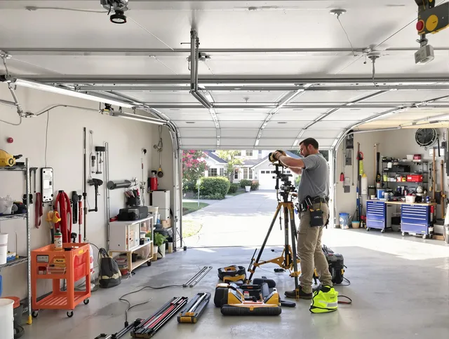 Swansea Garage Door Repair specialist performing laser-guided track alignment in Swansea